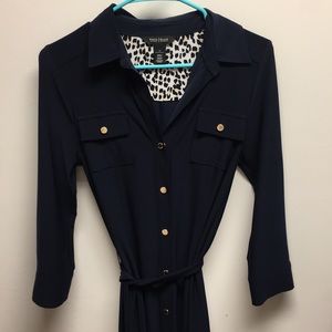 White House Black Market Navy Button Down Dress